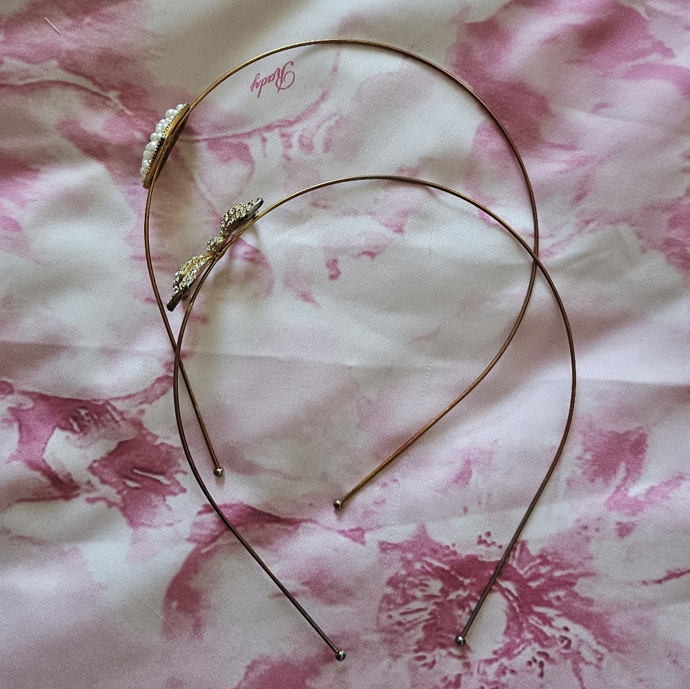 Jesus Diamante Gyaru Gold Heart And Bow Pearl And Rhinestone Headband Set - Picture 4 of 10